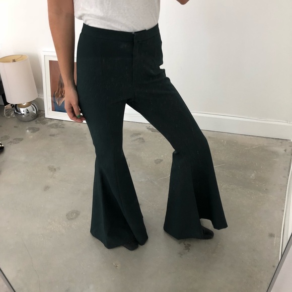 Green High Waisted Extreme Flare Bell Bottom Pants - Picture 3 of 4
